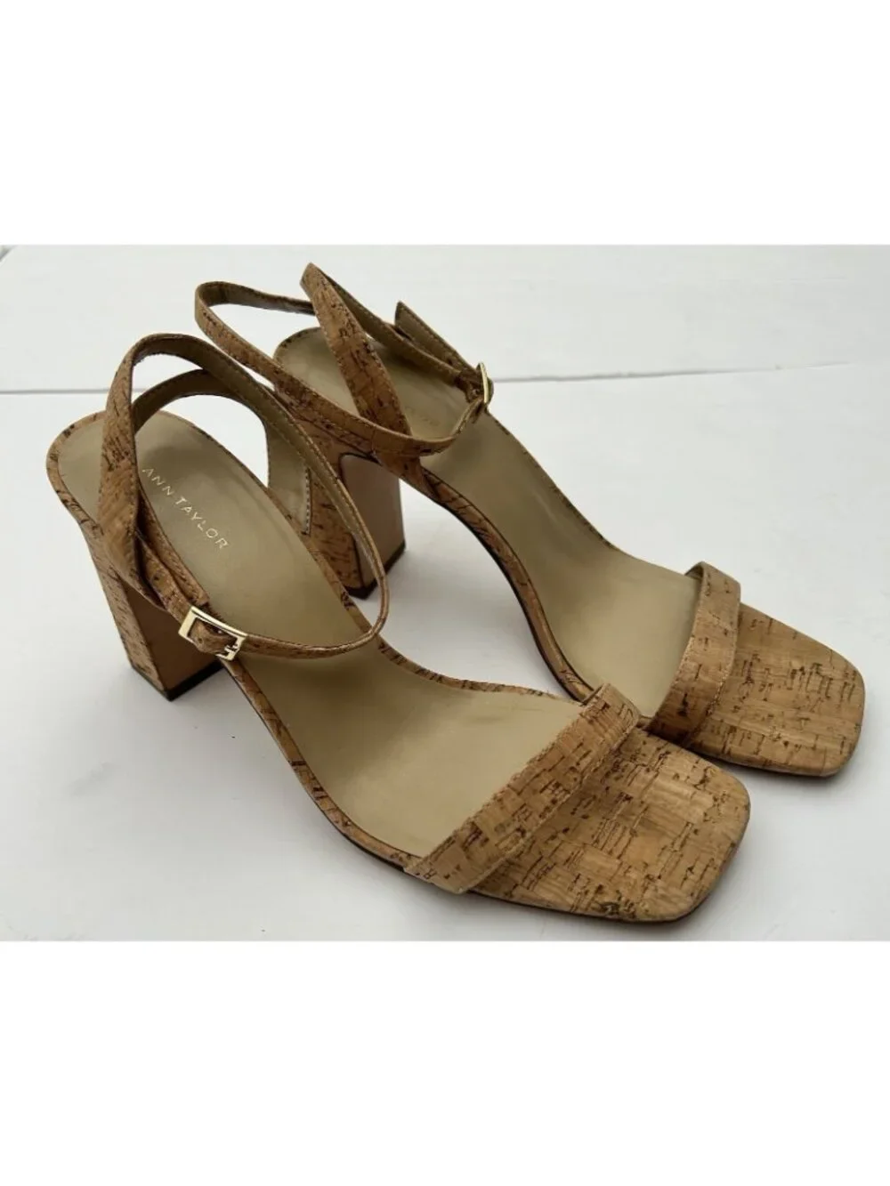 Ann Taylor Cork Ankle-Strap Block Heel Sandals Womens Size 9 Work Party Shoes